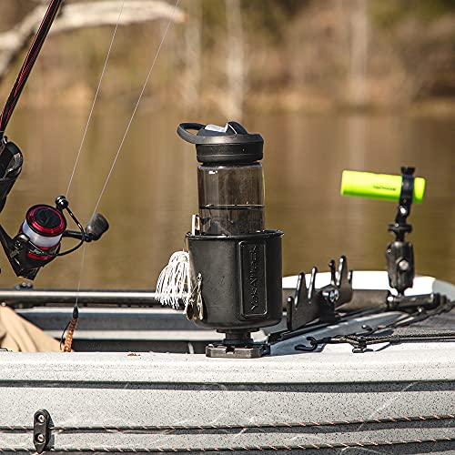 YakAttack Black MultiMount Cup Holder | Track Mount Drink Holder for Kayaks & Boats | Compatible with GearTrac & MightyMou...