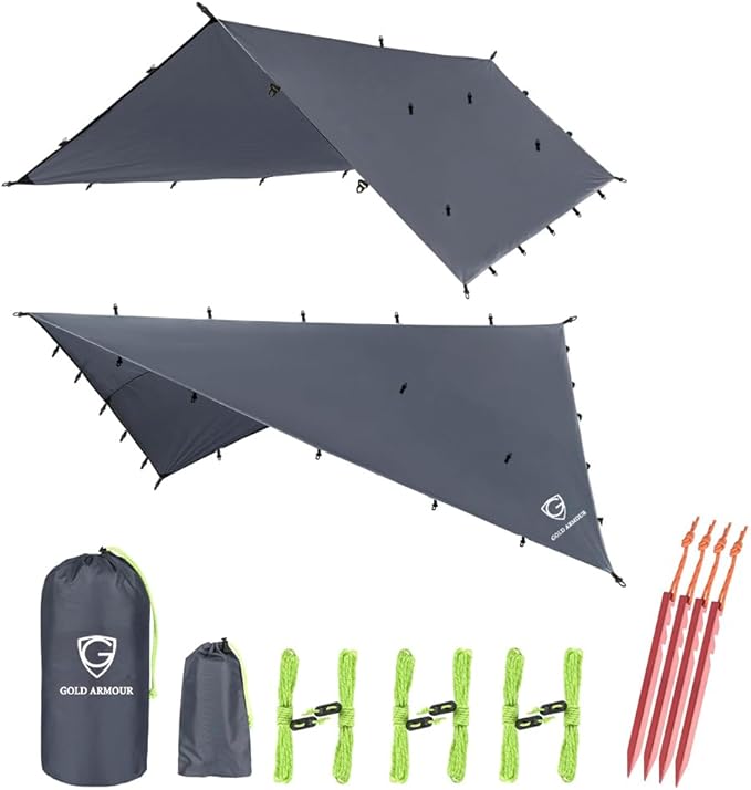 Gold Armour Premium 12ft x 12ft Waterproof Ultralight Camping Shelter Canopy, Must Have Camping Accessories, Gray