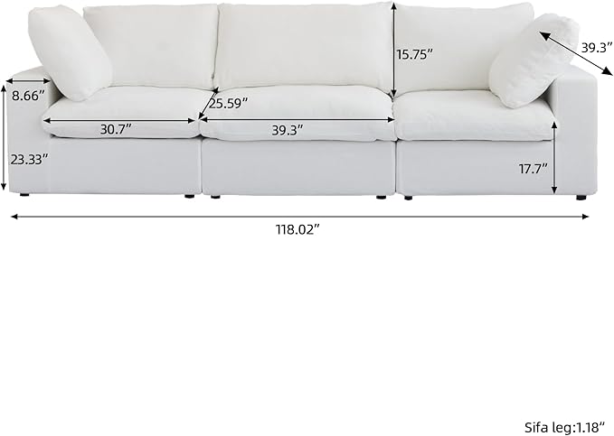 WJShome Cloud Modular Sectional Sofa Couch,Oversized Down Filled 3-Seater Minimalist Sofa,118.02inch Convertible Couch Deep Seat for Modern Living Room, Cover Removable & Washable