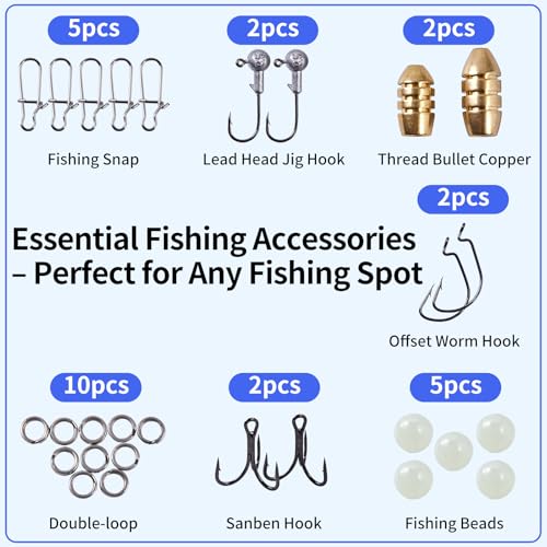 73PCS Fishing Lures Kit with Tackle Box for Freshwater Bass & Trout – Includes Crankbaits, Topwater Frogs, Soft Plastic Wo...
