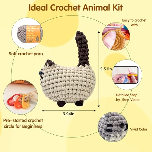 Zepiany Crochet Kit for Beginners, Crochet Cat Beginner Crochet Kit for Adults, Amigurumi Crochet Animals Cat Crafts Croch...