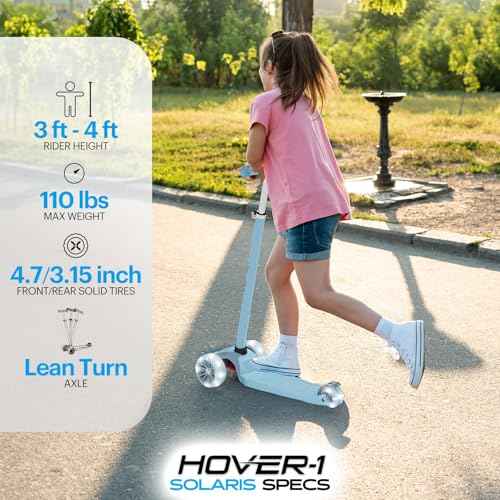 Hover-1 Solaris Kick Scooter with Multicolor Wheel Lights, 4.5¡± Front Wheels, Rear Foot Brake, and 110 Pound Weight Capacity
