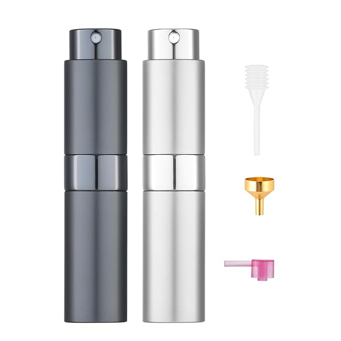 Tekson 8ml Travel Perfume Atomizer Refillable, Mini Cologne Spray Bottle Empty, Small Aftershave Portable Sprayer for Liquid Dispenser (Grey&Sliver)