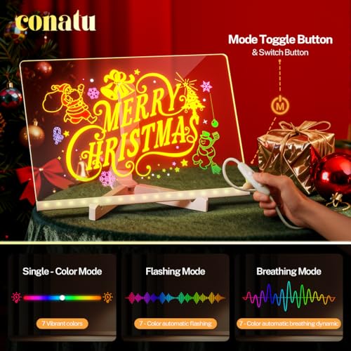 Conatu Acrylic Drawing Board for Kids,Acrylic Dry Erase Light-Up Board with Stand Markers Wipes &Tracing Paper Erasable Re...