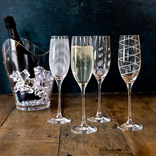 Mikasa Cheers Crystal Champagne Flutes Set, 4 Piece, Champagne Glasses with Quirky Designs, 250ml, White