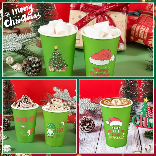 120 Pcs Merry Christmas Coffee Cups - Stink Stank Stunk Santa Hat Green 12 oz Disposable Hot Cocoa Coffee Paper Cup Bulk X...