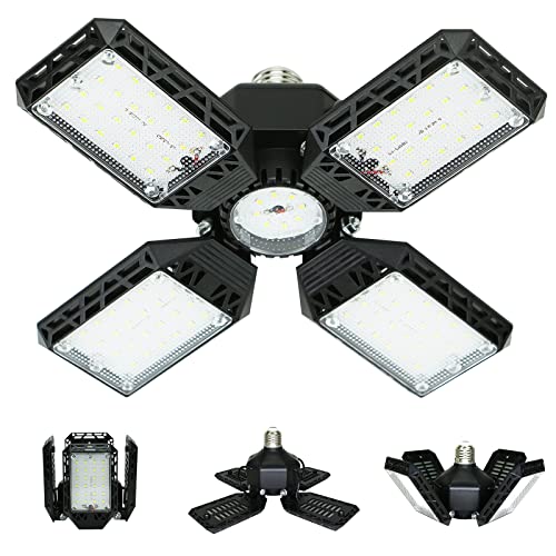 QiyuanLS LED Garage Light,150W Deformable Garage Ceiling Lights,15000LM, 4 Adjustable Panels, E26/E27 Shop Lights for Base...