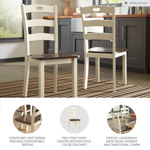 Signature Design by Ashley Woodanville 18" Cottage Ladderback Dining Chair, 2 Count, Cream & Brown
