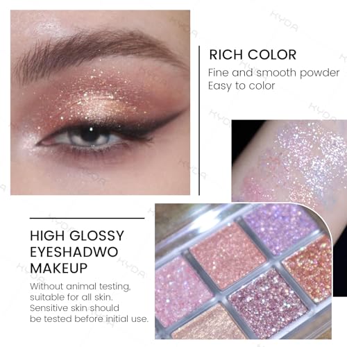 KYDA 10 Colors All Glitter Eyeshadow Palette, Sparkling Sequin Eyeshadow, Shiny Pearl Powder Eye Shadow, Multicolor Glitte...