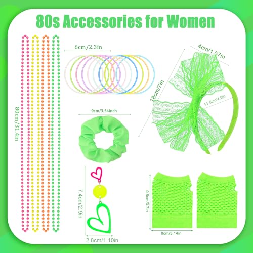 ZhouBoat 80s Fancy Dress Costume Accessories, Vibrant Neon Outfits for Party Halloween Theme Costumes Cosplay