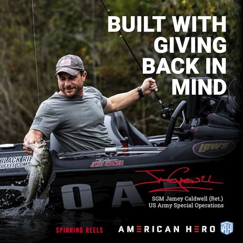 Lew’s American Hero Camo Spinning Fishing Reel, 5+1 Bearings, 6.2:1 Gear Ratio, One-Piece Graphite Frame, Oiled Felt Mult...