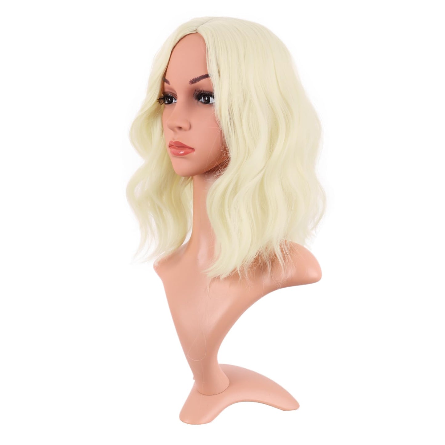 MapofBeauty 14 Inch/35 cm Bob Wavy Short Curly Body Wave Cosplay Anime Synthetic Hair Party Wig (Light Blonde)