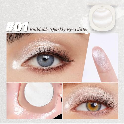 Pearl White Silver Shimmer Glitter Sparkling Monochrome Eyeshadow Palette,Metallic Single Eye Shadow for Older Women,Long ...