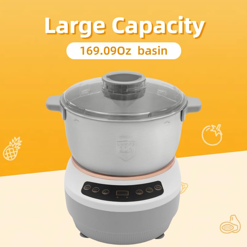 Electric Dough Maker with Ferment Function 5L/4.5QT Dough Mixer Machine, Automatic Stainless Steel Flour Kneading Machine with Microcomputer Timer, Tabletop Split Design Dough Mixer (Silver)