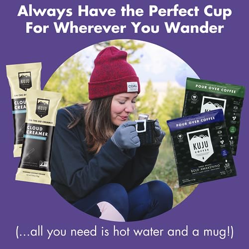 Kuju Coffee Premium Pour Over Camping Coffee Singles - 6 Pack Bold Awakening, Dark Roast - Superior Instant Coffee Packets...