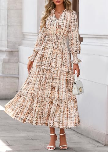 PRETTYGARDEN Women's Floral Maxi Dress 2026 Fall Long Sleeve V Neck A Line Long Flowy Spring Party Boho Dresses