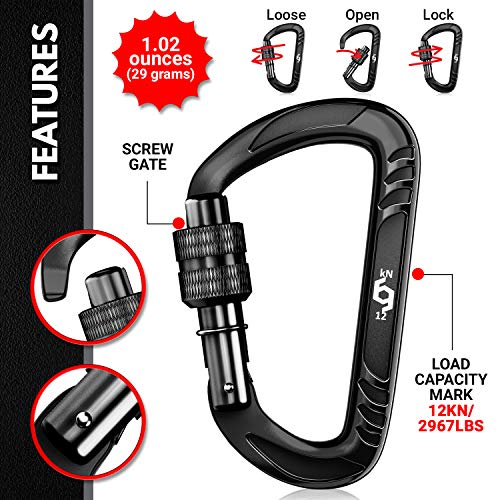 Rhino Produxs 12kN (2697 lbs) Heavy Duty Carabiner Clips, for Securing Pets, Outdoor, Camping, Hiking, Hammock, Dog Leash ...