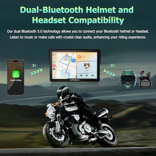 APHQUA Motocycle Carplay-7-Inch Motorcycle GPS Navigation System with Apple CarPlay & Android Auto, Waterproof Touchscree...