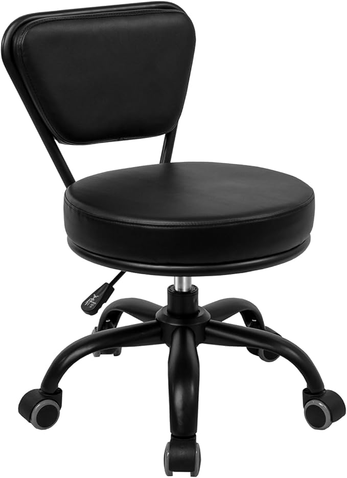 Dayton Garage Rolling Seat (Matt Black) Pneumatic, Short Stool with Adjustable Height 13"-15", Perfect for Home Office, Gardening, Garage Mechanic, School and Lab