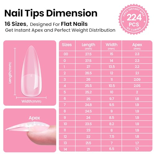 Beetles Tipex Instant Apex Nail Tips Kit – Stiletto Medium, Pre-Building Pre-Etched Thick Acrylic Tips with Tipex Nail Glu...