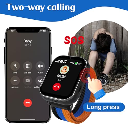 PTHTECHUS Smart Watch for Kids, 4G Smartwatch with Phone Call, SOS, Camera, Music Player, Learn Card, and Puzzle Games, Suitable for Boys and Girls Ages 4-12 Years Old Purple (Black)
