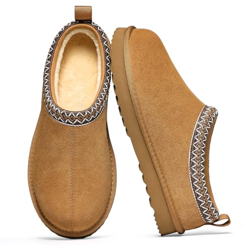 bebealy Genuine Suede Fuzzy Slippers for Women Winter Warm House Shoes Cozy Mini Boots for Indoor Outdoor