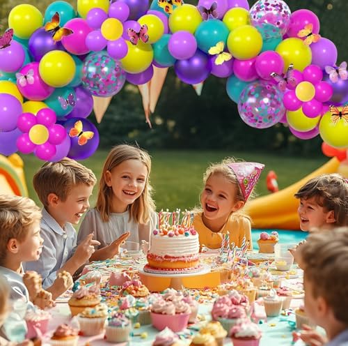 CVPARTYON Pink Blue Purple Balloon, 60 Pcs 12 Inches Hot Pink Metallic Purple Yellow Confetti Balloons for Birthday Party ...