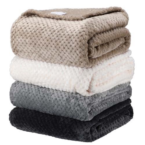 Newwiee 4 Pcs Flanne Fleece Throw Blanket for Bed Couch Large 3D Waffle Textured Soft Blanket Winter Warm Lightweight No S...