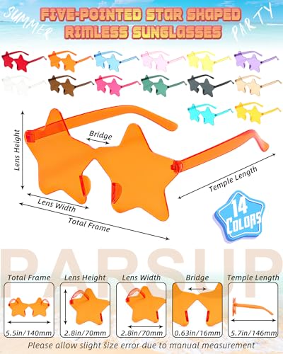 14 Pairs Star Shaped Rimless Sunglasses Frameless Star Sunglasses Transparent Candy Color Glasses Tinted Eyewear Bachelore...