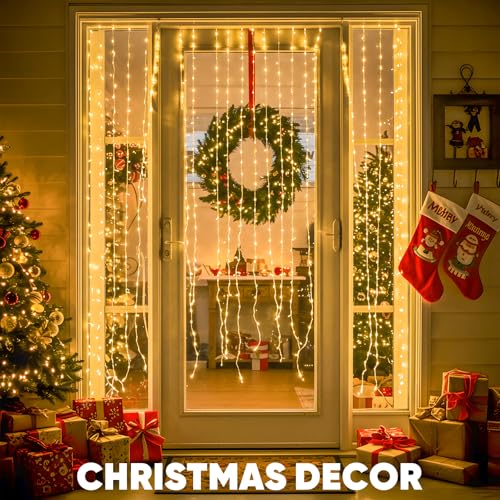 suddus Curtain Lights Upgrade Untangled Wires,200 LED Hanging Lights with Hook, Waterproof Window Lights for Christmas, Do...