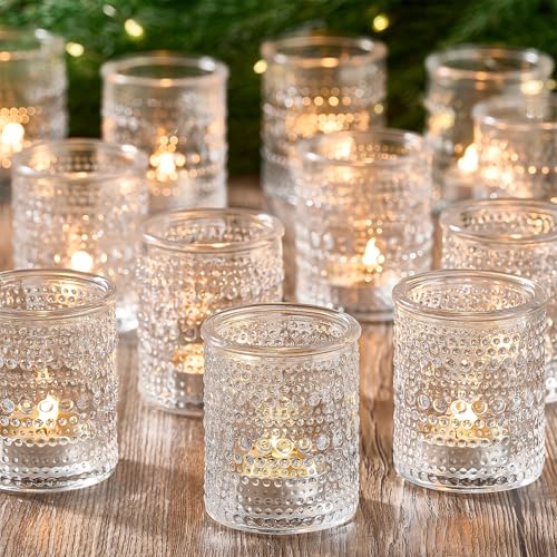 24 Pack Clear Glass Votive Candle Holders, Vintage Candle Holder for Floating Candle, Tealight Candle Holder for Table Cen...