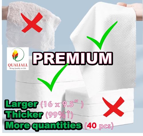 Premium Disposable Washcloths for travel, 40pcs Portable Disposable Pure Cotton Compressed Towels for Face Hand Washing, T...
