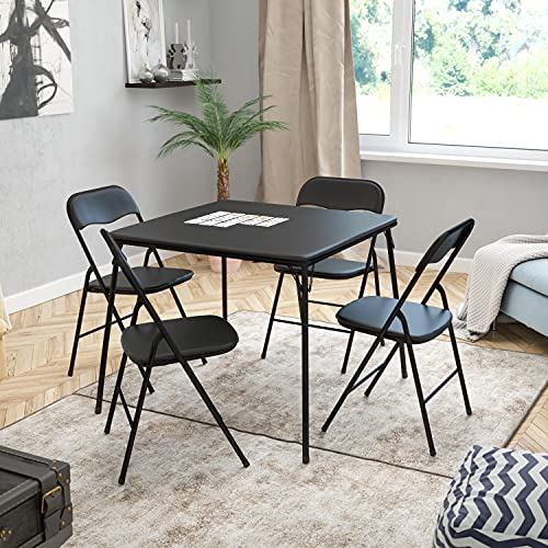 Flash Furniture Madison 5-Piece Folding Card Table and Chairs Set, Portable Event Table and Chairs Set, Black