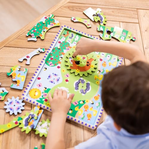 Melissa & Doug Wooden Animal Chase Jigsaw Spinning Gear Puzzle – 24 Pieces Wooden Puzzle for Toddlers and Preschoolers, fo...