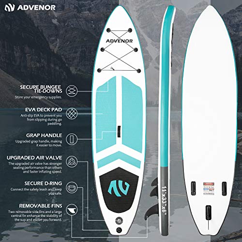 ADVENOR Paddle Board 11'x33 x6 Extra Wide Inflatable Stand Up Paddle Board with Hand Pump,Leash, Adjustable Paddle For Bas...