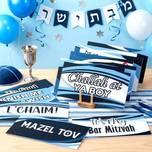 Ctosree 12 Pcs Bar Mitzvah Party Bundle Blue Photo Booth Props Jewish Centerpiece Party Decoration Birthday Celebration Wa...