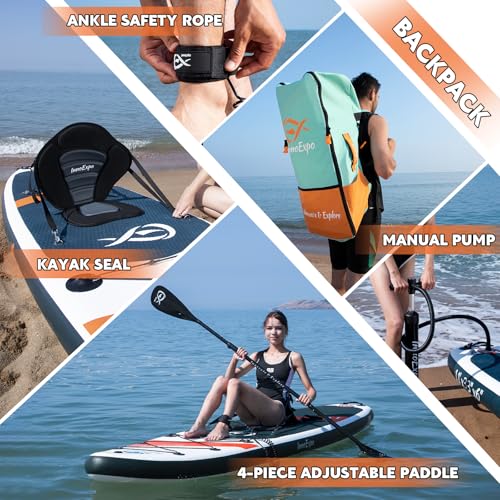 InnoExpo Inflatable Stand Up Paddle Boards with Premium Accessories, Wide Stable SUP Paddle Board Design, Non-Slip Comfort...
