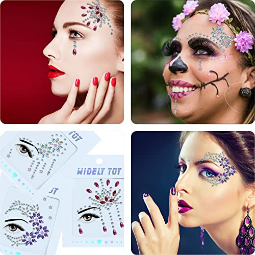 Face Jewels 6 Sheets Face Gems Stick On, 10g Chunky Glitter, Face Jewelry Rhinestones Crystals Stickers, Fairy Euphoria Ey...