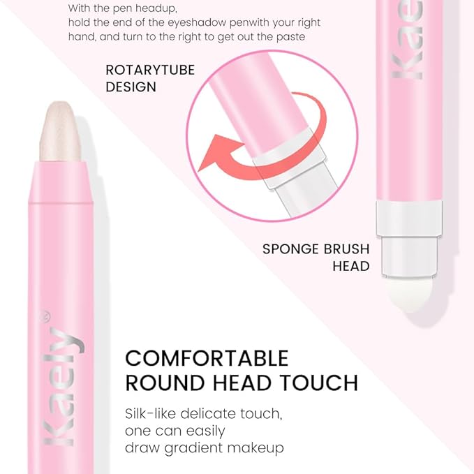 Kaely 2in1 Cream Eye Shadow Brightener Sticks for Eyes, Pencil Eyeshadow Applicator Stick Waterproof Pigmented, Eye Shadow Palette Highlighter Makeup, sombras para ojos, 18 Pearl Shimmer