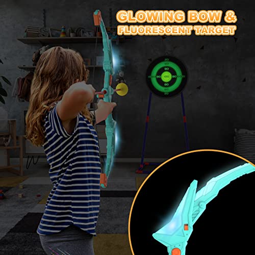 Kmuxilal 2 Pack Kids Bow and Arrow Set with LED Flash Lights, 14 Suction Cup Arrows and Fluorescence Standing Target-Perfe...
