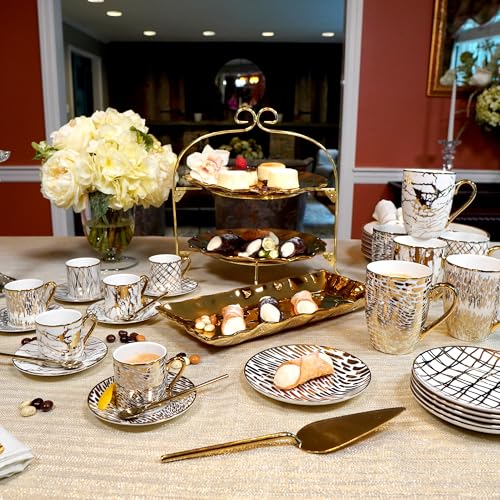 Matrix Gold Porcelain Coffee & Tea Mug Set – Premium Fine Porcelain with Elegant Gold-Plated Finish, Luxury Drinkware for ...