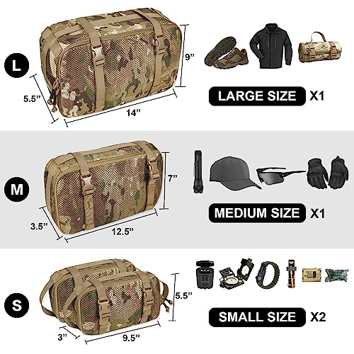 CASONMMAX 4 Set Tactical Packing Cubes ，Compressible Mesh Duffle Storage Bag,Portable Edc Molle Pouch Organizer.