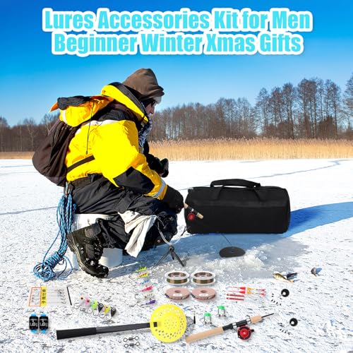 Teyva Daily 42 Pcs Ice Fishing Rod Reel Combo Complete Set 29.5" Ice Fishing Rod and Holder with Carrier Bag Pliers Lip Gr...