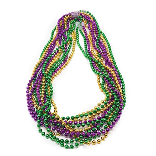 Podzly 144 Mardi Gras Beads Necklace Bulk Assortment - 33" Metallic, Bead Necklaces for Party - Dazzling Beads Necklaces f...