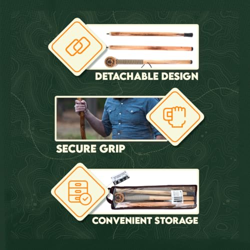 SE 3 Piece 55" Detachable Pine Wood Walking/Hiking Stick with Metal Tip, Reinforced Rubber Tip, and Water-Resistant Travel...