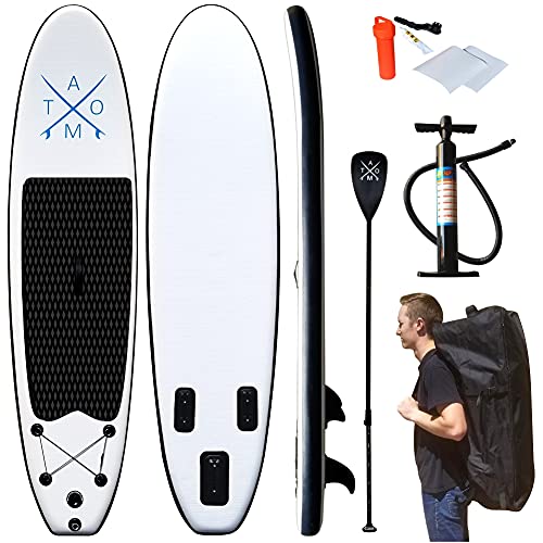 Atom Surf – 10’ 6” Inflatable Stand Up Paddle Board Package with SUP Accessories & Carry Bag for Youth & Adults