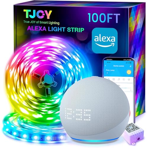 TJOY 100ft Smart Led Strip Lights for Bedroom, Work with Alexa, RGB Color Changing Music Sync Led Lights with App Remote,M...