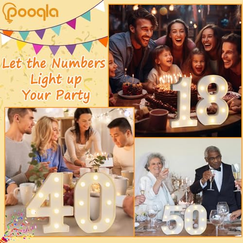 Pooqla Decorative Led Light Up Number Letters, White Plastic Marquee Number Lights Sign Party Wedding Decor Battery Operat...
