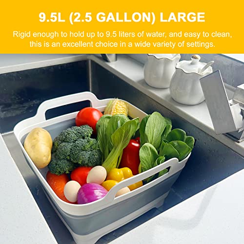 Collapsible Dish Basin & Sink Tub with Drain Plug – 2.4 Gal Baby Bottle Wash Basin, Bottle Washing Bin for RV, Camping, Ki...