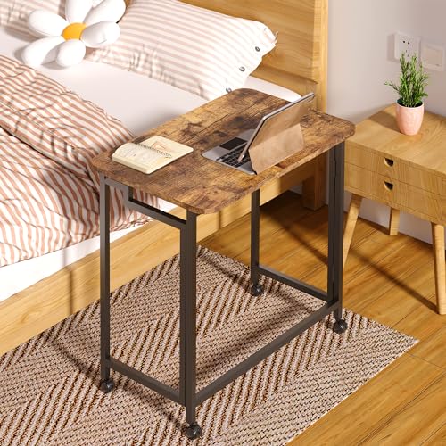 4NM 23.6" Mobile Small Rolling Computer Desk, Folding Laptop Cart Table with Wheels, Portable Office Desk for Small Space ...